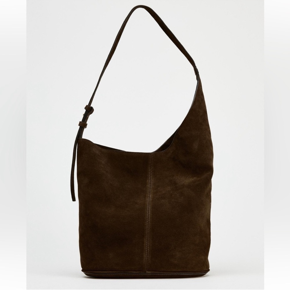 ZARA ASYMMETRICAL CHOCOLATE SUEDE TOTE